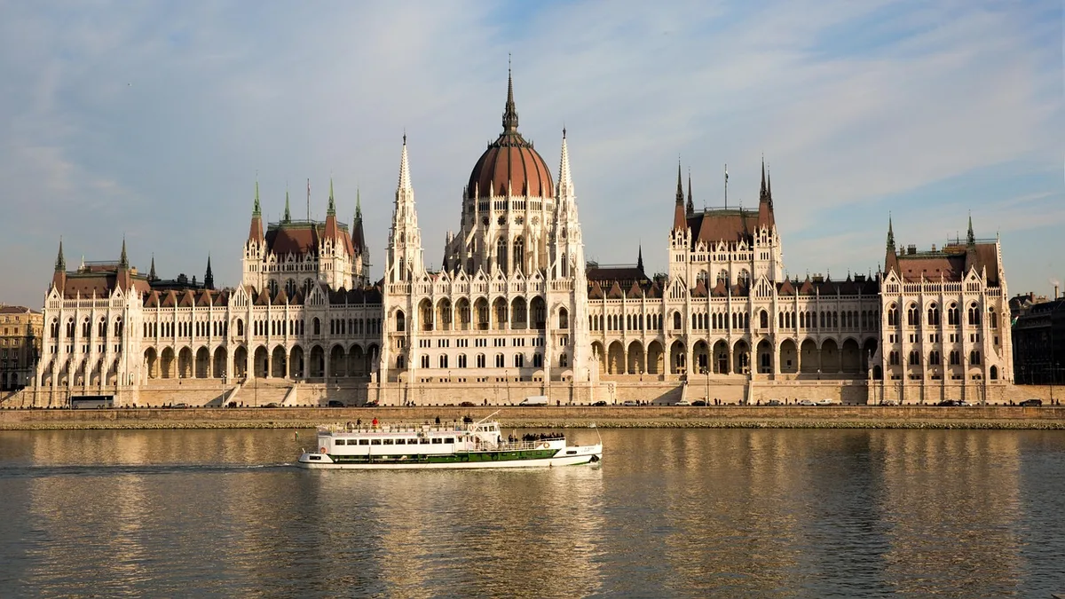 Budapest apartment building facade in the 6th district with ornate architecture